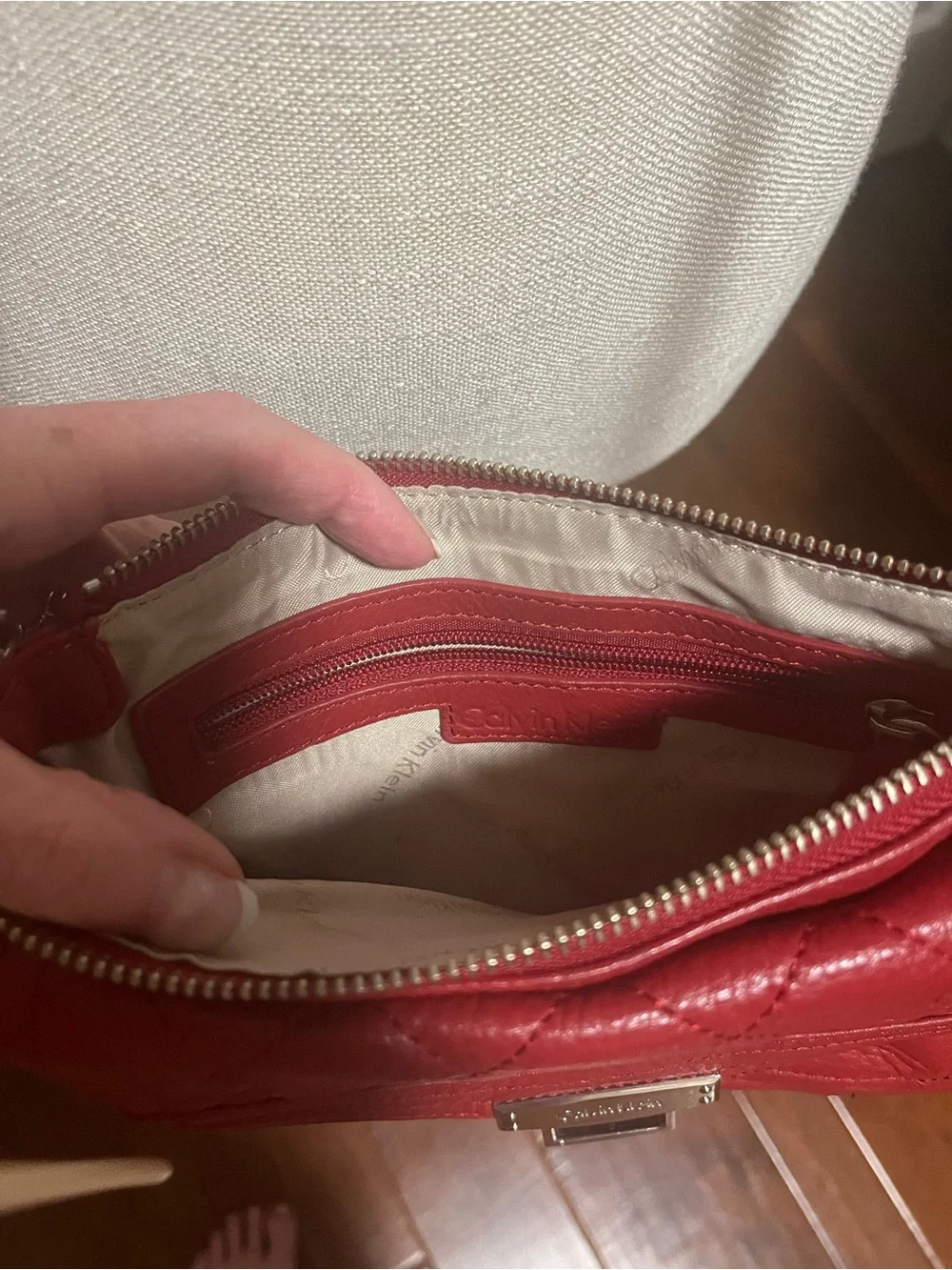 Calvin Klein Red Leather Crossbody Shoulder Bag